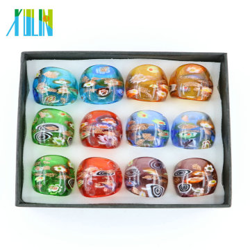 MC1014 Factory Outlet Millefiori or sable Lampwork verre bagues 12 pcs / boîte